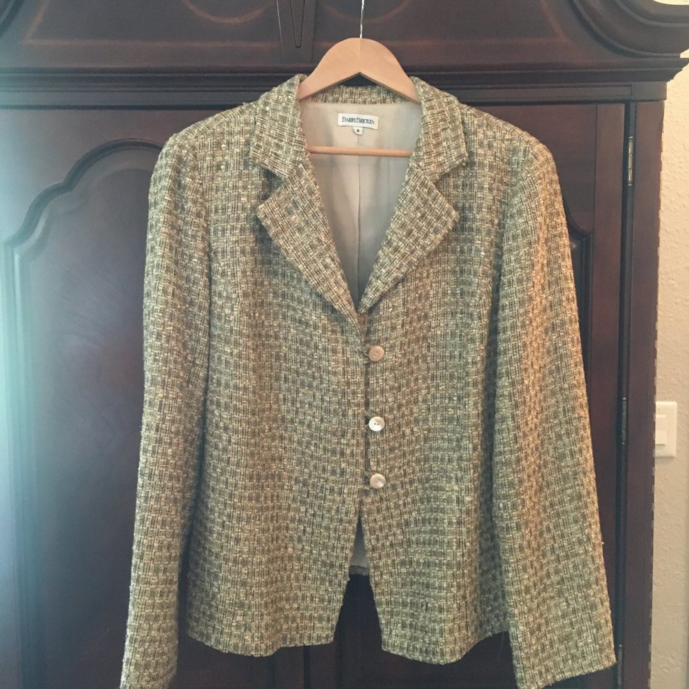 Barry Bricken Woven Blazer (colors: gold, green, blue, tan weave)